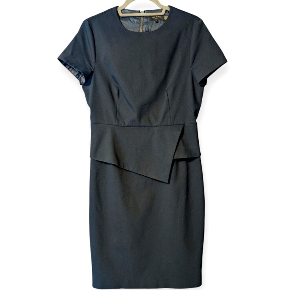 Ted Baker London Women's Black Cotton Elevated Asymmetrical Peplum Nadaed Dress